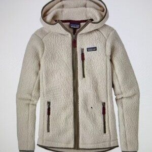 Patagonia Women's Retro Pile Fleece Hoodie Full Zip Jacket Natural/Green Medium